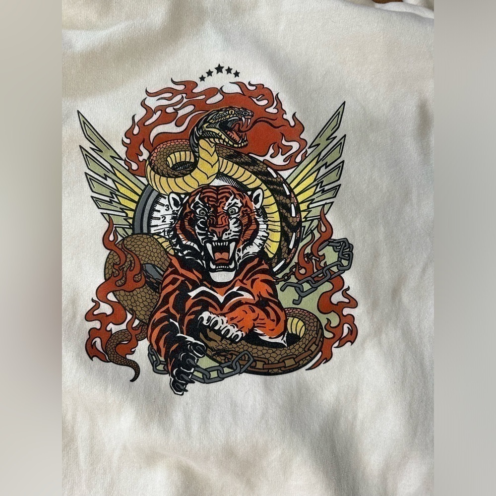 Fashion Nova Cream Color Graphic Savage Tiger Snake Hoodie Men’s Size Large - Picture 7 of 7